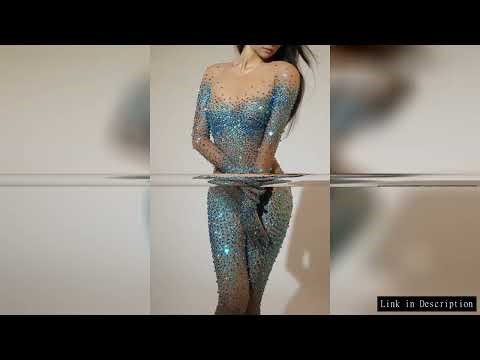 Sexy Fashion Jumpsuits Women Rhinestone Sequins Outfit Dancer Birthday party Stage Wear Drag Queen V