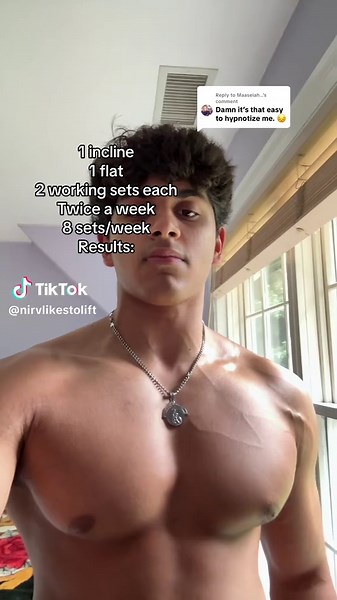 Replying to @Maaseiah… my chest, started growing the most when I stopped over complicating my push days. Four working sets per session twice a week. Stop over complicating your chest workouts if you want to grow. ##fitnesstips##gymtok##pecs##chest