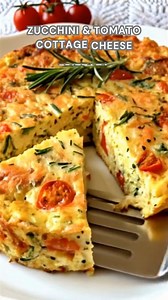 Zucchini & Tomato Cottage Cheese Frittata Zucchini and tomatoes sautéed with garlic, salt, and pepper. Mix with eggs, milk, cottage cheese, mozzarella, and Parmesan. Bake at 375°F for 25 minutes. Light, golden, and protein-packed. Ingredients ➤ 4 eggs ➤ ¼ cup milk (any kind) ➤ ½ cup cottage cheese ➤ 1 small zucchini, thinly sliced ➤ ½ cup cherry tomatoes, halved ➤ ¼ cup shredded mozzarella ➤ 2 tbsp grated Parmesan ➤ 1 tbsp olive oil ➤ ¼ tsp garlic powder ➤ Salt & pepper ➤ Fresh parsley, for garn