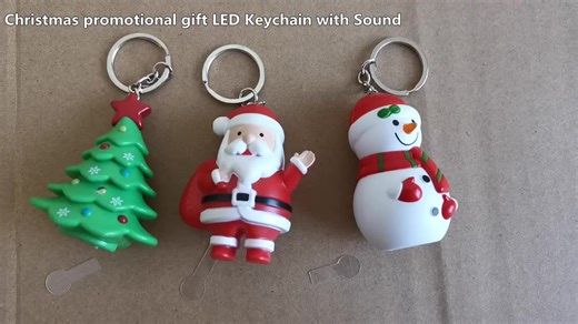 Christmas Themed Plastic Keychain Mini Christmas Tree Led Flashlight Key Chains for Promotional