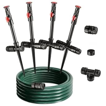 Flexible Sprinkler System, Above Ground DIY Irrigation Kit, Multi-Adjustable Lawn Sprinkler Set, Ideal for Plant and Flower Bed Watering, 50ft Garden Hose Included