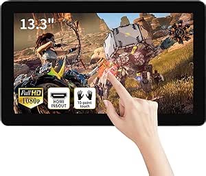 13.3 inch Capacitive Multi-Touch Screen Industrial Monitor, 16:9 Display 1920 x 1080P, Built-in Speakers, VGA & HD-MI Monitor for PC, POS, Small Business, Restaurant