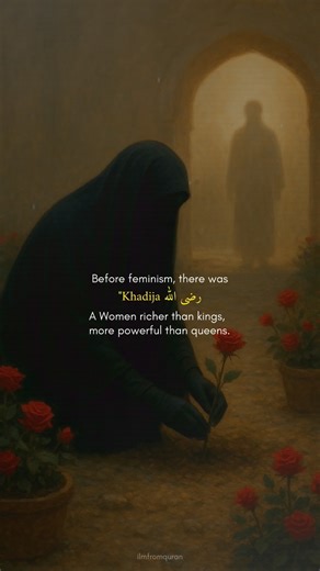 Ilm from The Qur’ān on Instagram‎: "Before modern feminism, there was Khadījah bint Khuwaylid رضي الله عنها. She was a successful businesswoman, employed men, and commanded respect — all while embodying haya, dignity, and deep faith. Islam never needed feminism to honor women. Allah granted women honor long before, through women like Khadījah رضي الله عنها. #islam #khadijah #quran #explore #islamicreels #deenoverdunya #quranverses #islamicreminder #feminism #ilm"‎