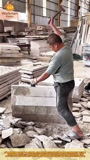 Skilled Worker Cutting Stone Using Chisel and Hammer Technique