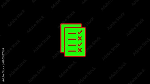 Green checklist animation with tick marks neon outline style 3 D animated list of tasks modern bright green and red to signify completion or task management