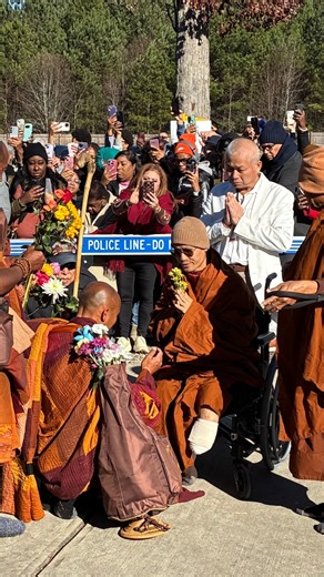 Atlanta News First on Instagram: "A Buddhist monk who was hit by a car during the Walk for Peace in November is back home in metro Atlanta – just in time for the other monks to visit him while passing through Gwinnett county. On Nov. 11, Phra-Ajarnh Maha Dam Phommasan was walking for peace with a group of other Buddhist monks on the side of the road about 30 miles east of Houston, Texas, when a car slammed into the monks’ escort vehicle, which then hit Phommasan. He lived and was rushed to the h