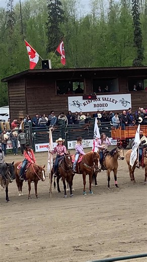 I'm pretty confident in saying that the Kispiox Valley Rodeo is the only rodeo in the WORLD where the National Anthem is sung in English, Gitkxsan and French. That's Aurora Allen (Grand daughter of Cowboy Hall of Fame recipient, Gene Allen) singing. | Kispiox Valley Rodeo