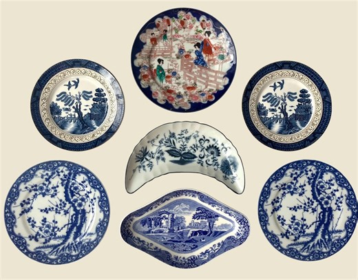 Vintage Blue and White Plate Wall Art, 7 Piece Transferware Collection - Etsy