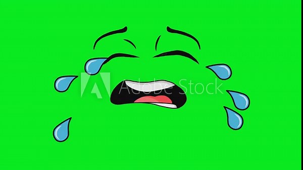 2d animated cartoon Crying & upset eyes and mouths shedding tears. they open their eyes and look with hatred and oppression. loop cycle in green screen chroma key.