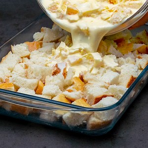 131K views · 1.5K reactions | I make this cake with bread! A quick recipe, for every day! Ingredients: bread - 500 g (17.64 oz) eggs - 4 pieces milk - 400 g (14 oz) orange juice - 100 ml (3.4 fl oz) oranges - 200 g (7 oz) raisins - 200 g (7 oz) butter - 20 g (0.7 oz) for decoration: boiled condensed milk - 150 g (5.3 oz) Tray size 20 X 30 cm (8 x 12 in) IN THE OVEN 180 °C (356 °F)/35 MIN | Appetizing.tv | Facebook