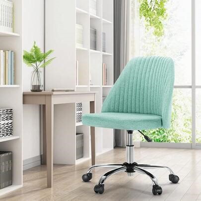 Cute Comfy Upholstered Armless Desk Chair, Swivel Height Adjustable Computer Task Chair For Vanity, Study & Home Office | SHEIN