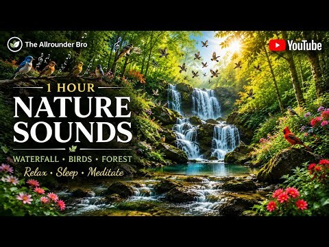 1 Hour Relaxing Waterfall & Forest Sounds 🌊 Birds Chirping for Sleep & Meditation