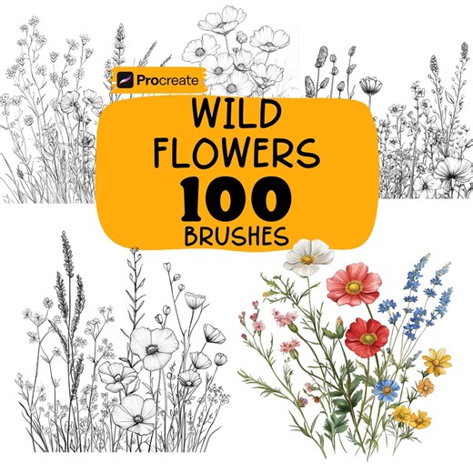 Procreate Wild Flower Brushes, 100  Wild Flowers Procreate Stamps, Plants, Botanical Procreate Brushes, Nature, Flowers , Floral Procreate - Etsy