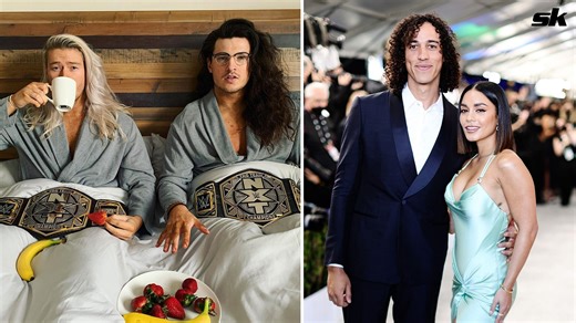 PHOTO: Cole Tucker's wife Vanessa Hudgens strikes a pose with WWE's 'Pretty Deadly' duo Kit Wilson & Elton Prince