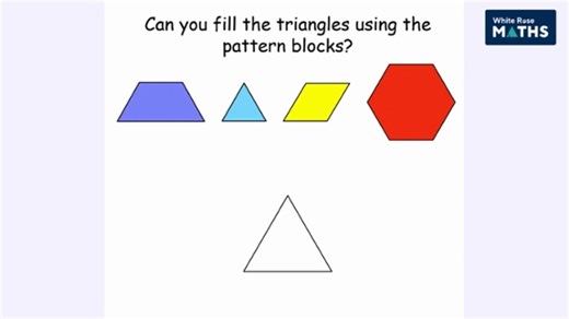 8.2K views | Pattern blocks are a great resources for spatial reasoning activities. They can be used to explore composing, rotating and manipulating shapes.  How many triangles can you make using the pattern blocks?  Do larger triangles always have more parts? Keep an eye out for similar activities in the summer Reception teaching slides coming soon! #reception #eyfs #patternblocks #spatialreasoning #shapes | White Rose Education | Facebook