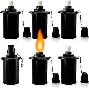 Torch Replacement Canisters 12oz, Outdoor Refillable Canister with Wicks and Caps, Bamboo Citronella Torch Cans for Patio, Garden