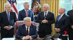 Donald J. Trump has signed into law a historic $US2 trillion stimulus package to help fight the devastating spread of the coronavirus. It comes as the United States overtook China and Italy as the epicentre of COVID-19, with confirmed cases now surpassing 100,000. "Now I'm going to sign this and it's a great honour. $6.2 trillion - I've never signed anything with a 't' on it." - Donald Trump. More: https://7news.link/2Jnf8EG #Coronavirus #7NEWS | 7NEWS Sydney
