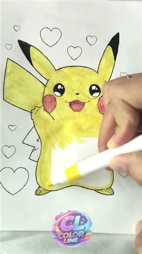 Cute Pikachu Coloring with Hearts 💛❤️ | Satisfying Drawing
