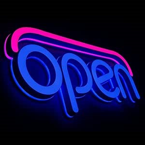 LED Open Signs for business, 19.7x9 Inch neon open sign, Static Display or Flashing Mode, Ideal for Restaurant, Bar, Salon and More, Remote Control, with Open/Close Sign (Blue)