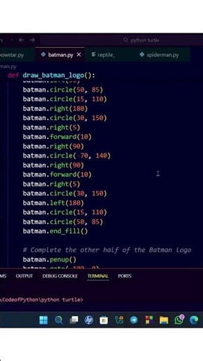 Batman logo making by python turtle #turtle #batman #python