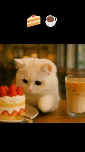 [ASMR] 🐱🍰☕ Kucing Imut Makan Kue dan Caffè Latte