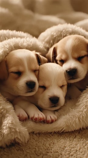 3 Puppies Sleeping Under a Cozy Blanket