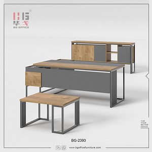 [Hot Item] High Tech Wooden L Shape Executive Desk with Iron Frame Modern Office Table Furniture
