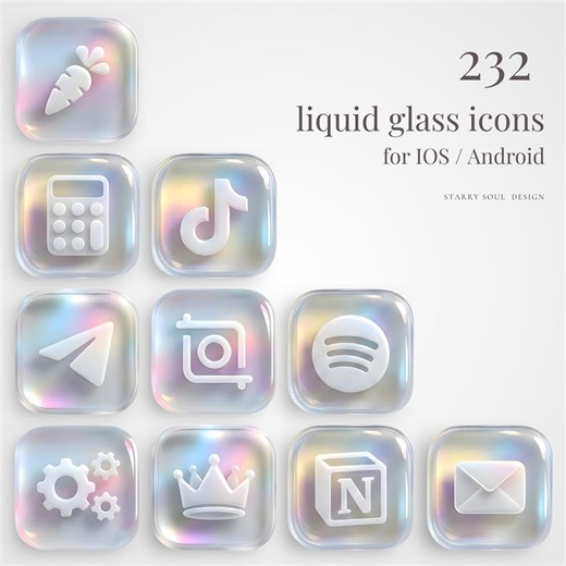 232 Liquid Glass App Icons for Ios & Android | 3D Glassmorphism Minimalist Icon Pack - Etsy