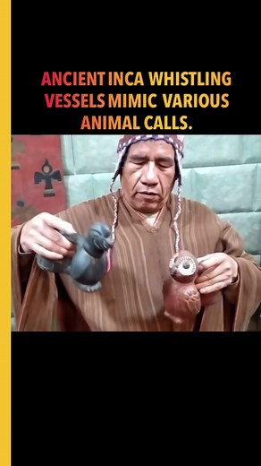 These amazing ancient Inca whistling vessels, Huacos, mimic various animal calls and have been dated back as far as 500 BC. When the vessel is rocked from side to side, water moves from one chamber into the next, displacing air and forcing it through the sharp-edged whistle, often hidden in the animal heads. This video is demonstrated by Jose Vitancio Umeres, an expert in pre-historic Peruvian wind/musical instruments. #history