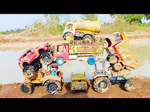 Gadi Cartoon Video | Tractor | Truck | Jcb3dx |Stuck in Mud | Tractor pulling out JCB | Parth kids