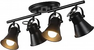 SEEBLEN 4-Light Track Lighting Kit, Directional Ceiling Light, Industrial Black Kitchen Track Lighting Fixtures Ceiling for Kitchen, Living Room, Dining Room, Hallway.