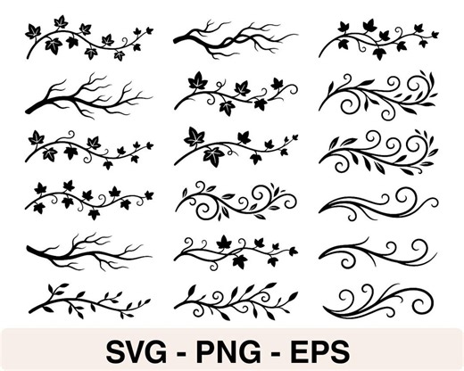 Decorative Vine Branch Silhouettes SVG Bundle, Botanical Flourishes, Leaf Clipart for Cricut, Laser Cut - Etsy