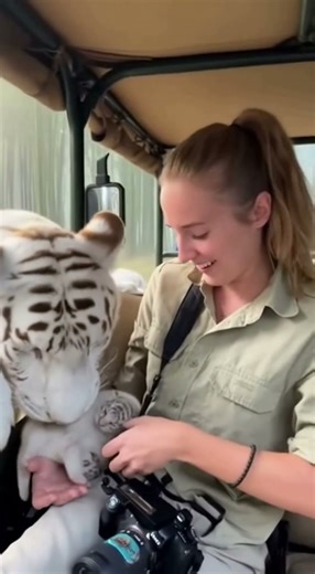 Incredible Moment Albino Mother Tiger Hands Her Baby Cub to a Photographer