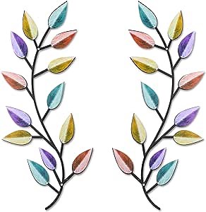 2 Pieces Metal Tree Leaf Wall Decor Vine Olive Branch Leaf Wall Art Wrought Iron Scroll Above The Bed, Living Room, Outdoor Decoration (Mixed Color)