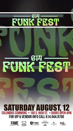 TIME TO PUT SOME FUNK IN THE PARK! THIS SATURDAY, AUGUST 12 @columbuscommons 📍 160 S. HIGH ST. | COLUMBUS, OHIO LIVE PERFORMANCES BY: @cameonation x @thezappband x @thesosband x @mixmasterice 🎫 TICKETS ON SALE NOW 🎫 WWW.614FUNKFEST.EVENTBRITE.COM | CAMEO