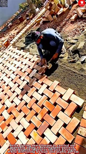 Brick Paving Installation Work – with Manual Herringbone Pattern Method #work