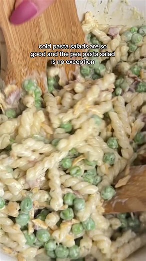 Creamy Pea Pasta Salad Recipe with Bacon and Cheddar Cheese