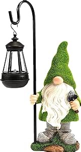 Flocked Solar Garden Gnomes Outdoor Statues 15.8”Outdoor Garden Decor LED Outdoor Decor Light Unique Housewarming Gifts Yard Art Sculptures for Patio Lawn Ornaments