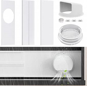 YJHome Portable AC Window Vent Kit with 5.1" & 5.9" Universal Hose Adapter, Air Conditioner Window Seal Kit with Reinforced Plates, Rain Cover, Portable Air Conditioner Window Kit, Hoes Not Included