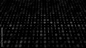 Binary code motion background. Moving numbers, digits zero and one. Seamless loop