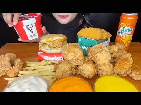 ASMR KFC FRIED CHICKEN,KFC POPCORN CHICKEN,CHICKEN LEG PIECE,FRIES,KFC ZINGER l FOOD VIDEOS l