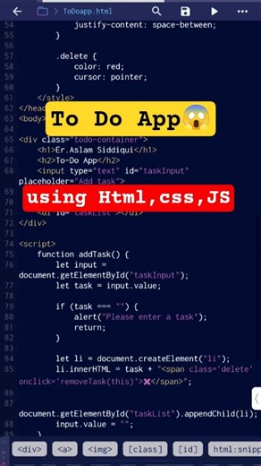 To Do App using html,Css and javascript coding #coding #todoapp #shorts #askmonitor