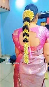 Messy braid with flowers# without extension 😍 traditional look#simplemakeup#glam look#makeover#1mil