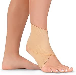 BraceAbility Elastic Ankle Support Brace - Lightweight Slip on Foot and Ankle Compression Sleeve for Gymnastics, Dance, Sports, Running, Exercise, and Sprained Ankle Swelling for Women and Men (Beige, Medium)