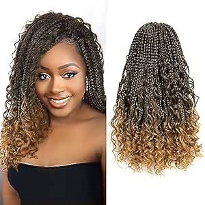 Goddess Box Braids Crochet Hair 14 Inch 8 Packs Crochet Box Braids Boho Box Braids Crochet Boho Crochet Braids Hair For Women Crochet Boho Box Braids Crochet Box Braids Curly Ends (14 inch, T27)
