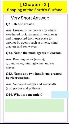 part 2 Class 9 SST Ch-2 Shaping of the Earth's Surface Important Very Short Questions New NCERT Book