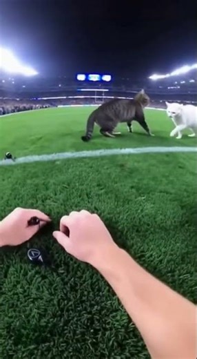 Two Cats Fighting in Stadium Corner 😹🏟️ Full Crowd Goes Crazy!