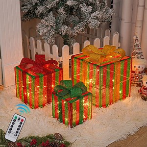 Xuniizn Christmas Lighted Gift Boxes: Set of 3 Light Up Presents Christmas Decoration for Indoor Xmas Tree Outdoor Yard Holiday, Battery Operated Gift Boxes with Pre-lit 50 Warm White Lights - Walmart.com