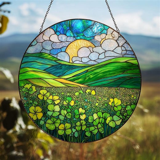Clover Field Sunlight Round Suncatcher, Nature Lover Gift, Home Decoration, Window Hanging Decor, Gift for Mom, Friends - Etsy