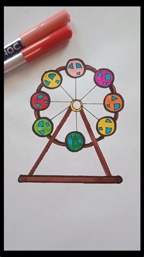 How to draw a Ferris wheel 🎡 for kid's #shorts #drawing #colouring
